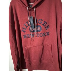 Tommy Hilfiger Men's XXXl Hoodie Pullover Sweatshirt Red Maroon 1985 New York